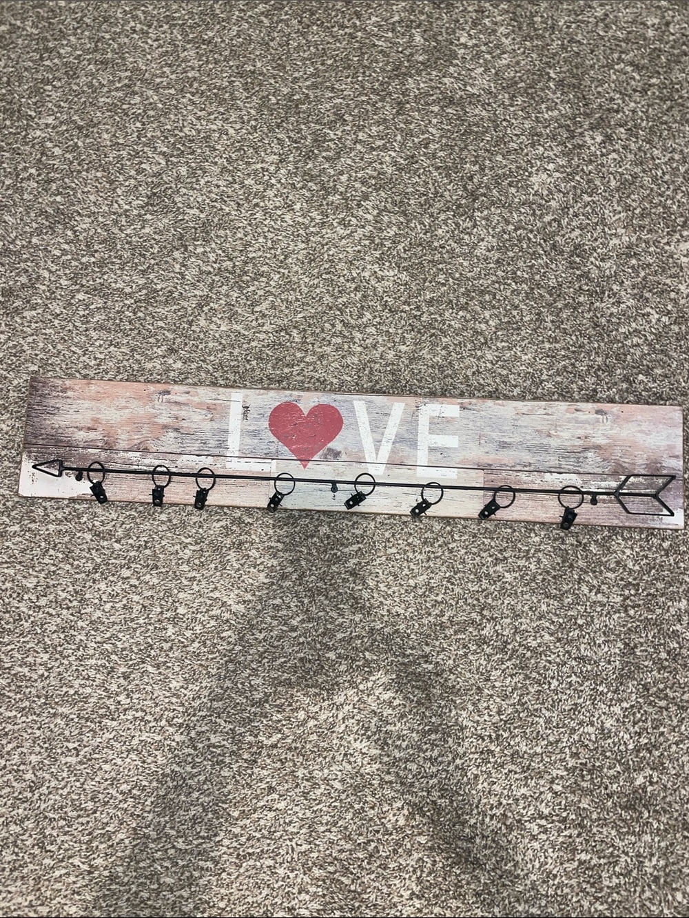 Pier 1 LOVE Heart Wood Wall Hook Rack - Rustic Red Accent